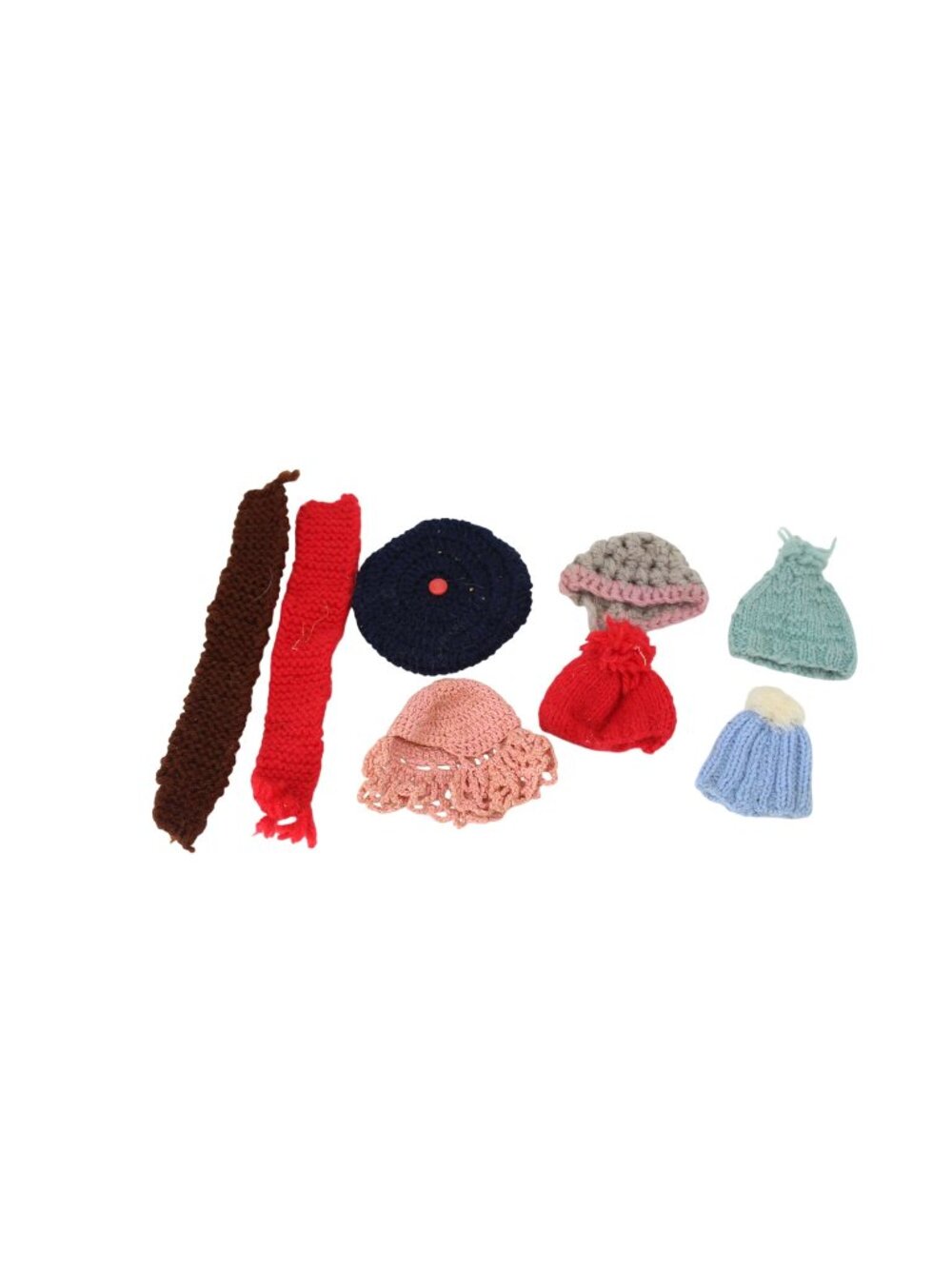 Lot Vintage Knit Doll Hats Scarf Ginny Jill Wool Cotton 94528